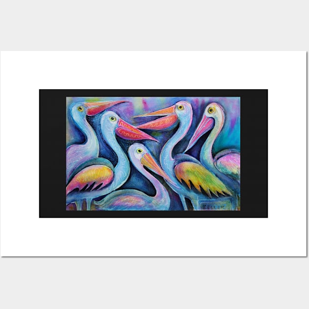 Five Pelicans chatting Wall Art by karincharlotte